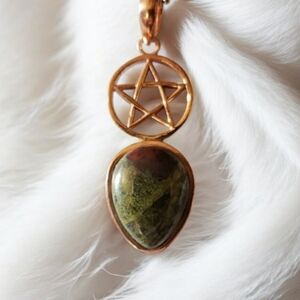 Dragon Bloodstone Pentacle Copper Pendant Necklace ~ Natural Stone
